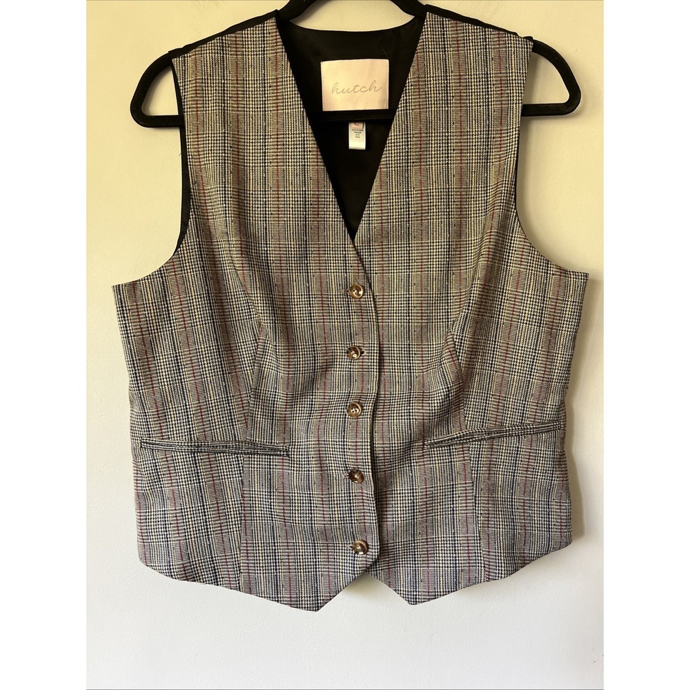 Anthropologie Hutch Classic Tailored Plaid Vest Brown Multi Size Large L Fall